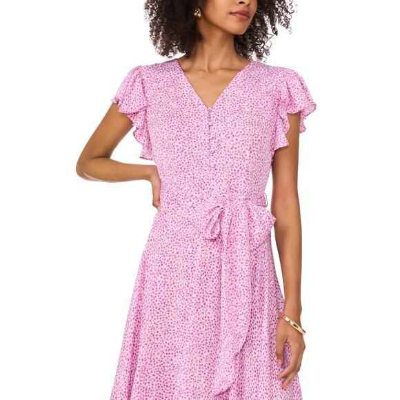 Vince Camuto Printed Flutter-Sleeve Handkerchief Dress Violet Blush Size XS 2016 - Picture 2 of 3